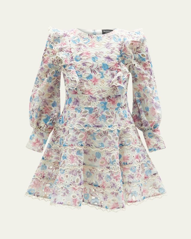 Girl's Miley Floral-Print Embroidered Dress, Size 6-1